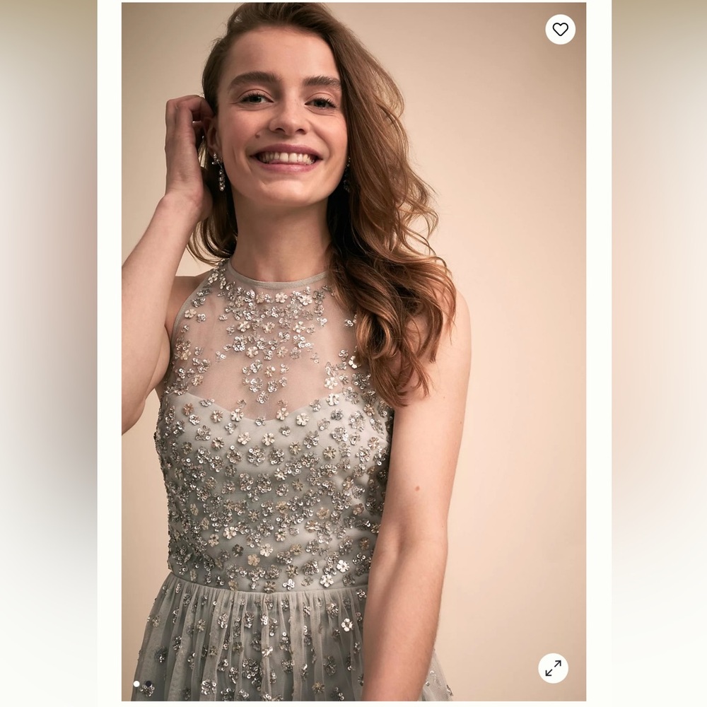 BHLDN Ginny Silver Floral Embellished Dress